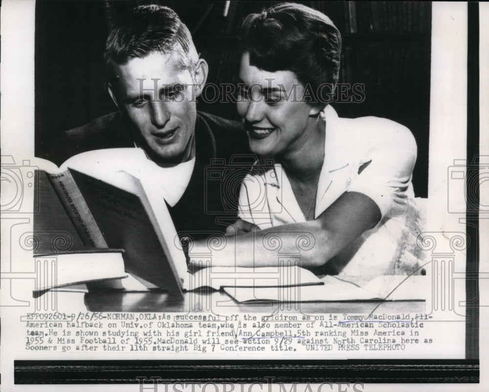 1956 Press Photo Oklahoma halfback Tommy MacDonald with girlfriend Ann Campbell- Historic Images