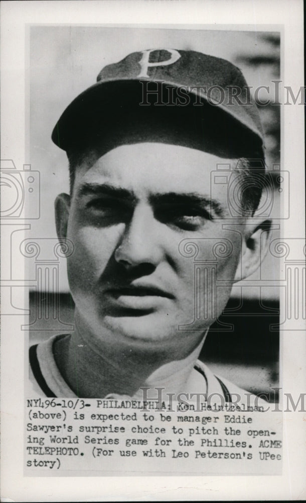 1950 Press Photo Ken Heintzelman Phillies pitcher for World Series - net02365- Historic Images