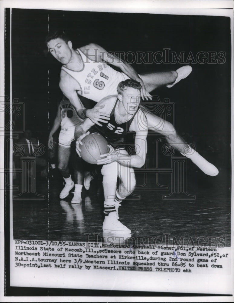 1955 Press Photo Western Ill State Marshall Stoner vs NE Missouri&#39;s Don Sylvard- Historic Images