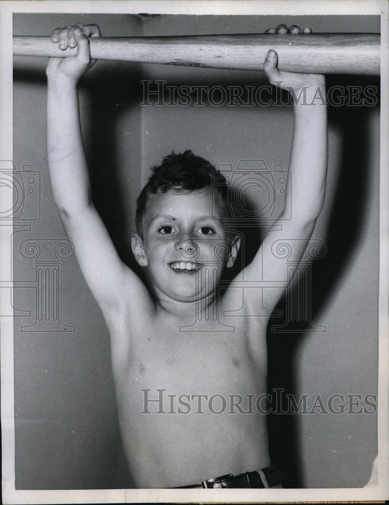 1957 Press Photo Baseball fan Vincent Perry healthy after Rheumatic Fever- Historic Images