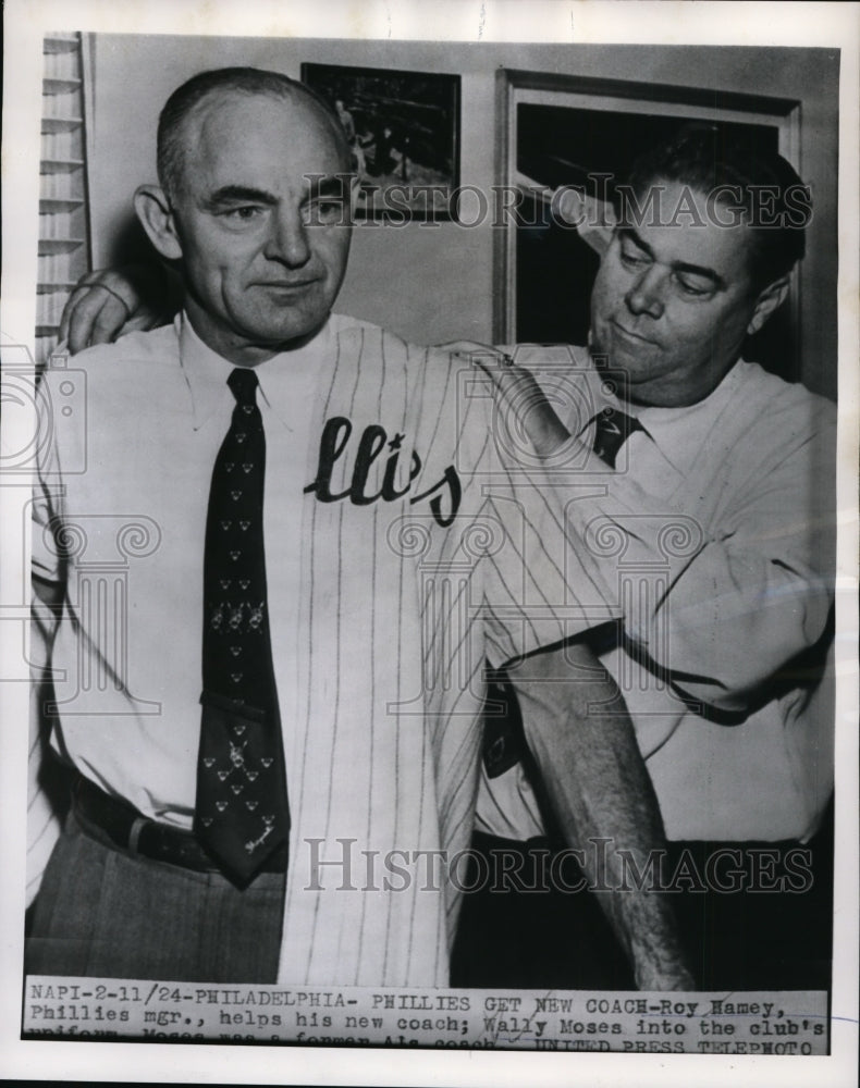 1954 Press Photo Roy Hamey Philadelphia manager & caoch Wally Moses - net04159- Historic Images