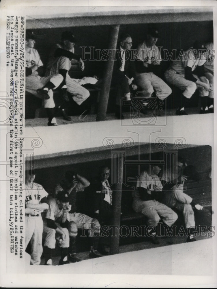 1955 Press Photo Yankees manager Casey Stengel as they win vs Red Sox- Historic Images