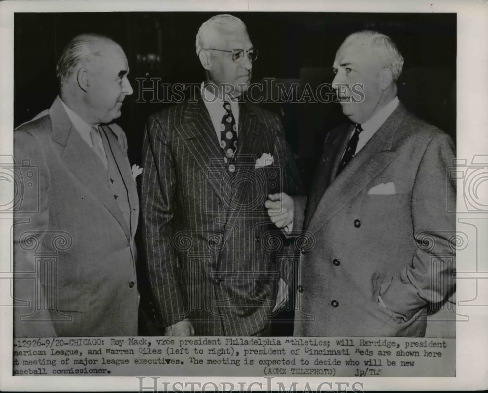 1951 Press Photo VP of Athletics Roy Mack, Will Harridge &amp; Warren Giles of Reds- Historic Images