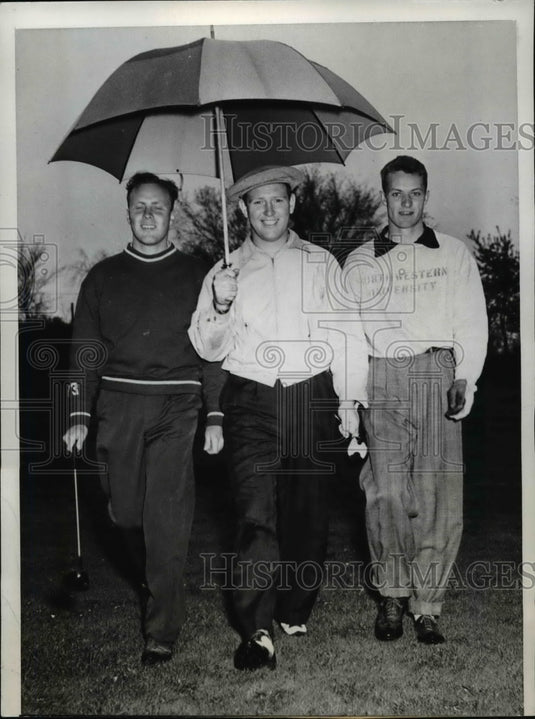 1943 Press Photo Douglas Oldenburg, James McCarthy, John Stoltz golf in Illinois- Historic Images