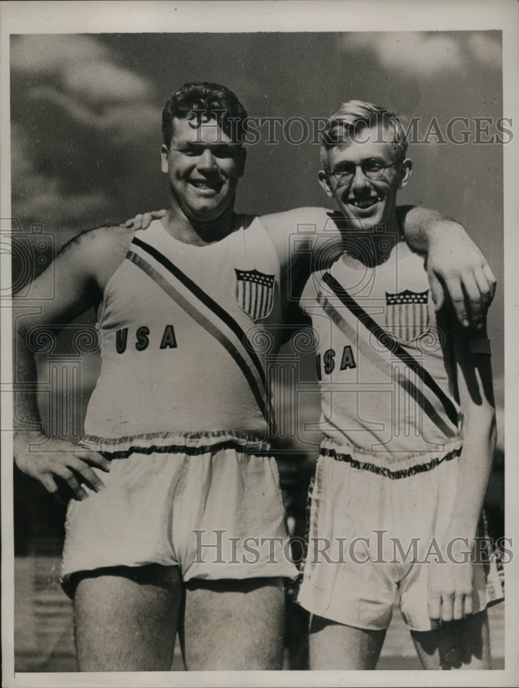 1934 Press Photo American track stars Jack Torrence and Ben Eastmanin Stockholm- Historic Images