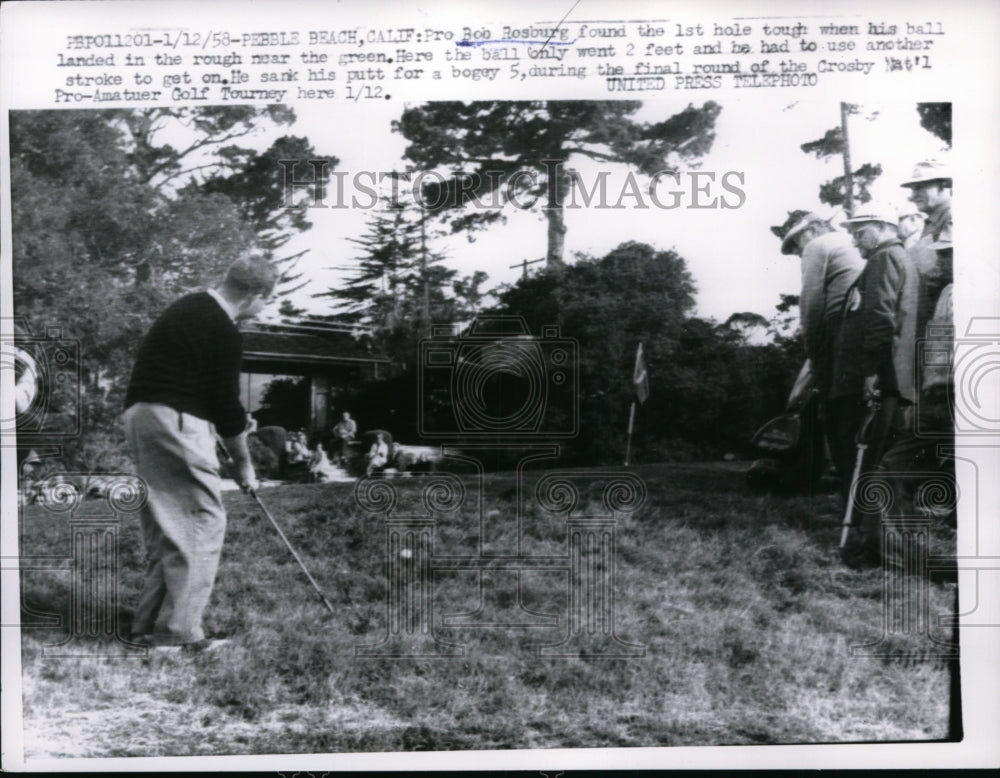 1958 Press Photo Pro golfer Bob Rosburg in Crosby National Pro-Am, Pebble Beach- Historic Images