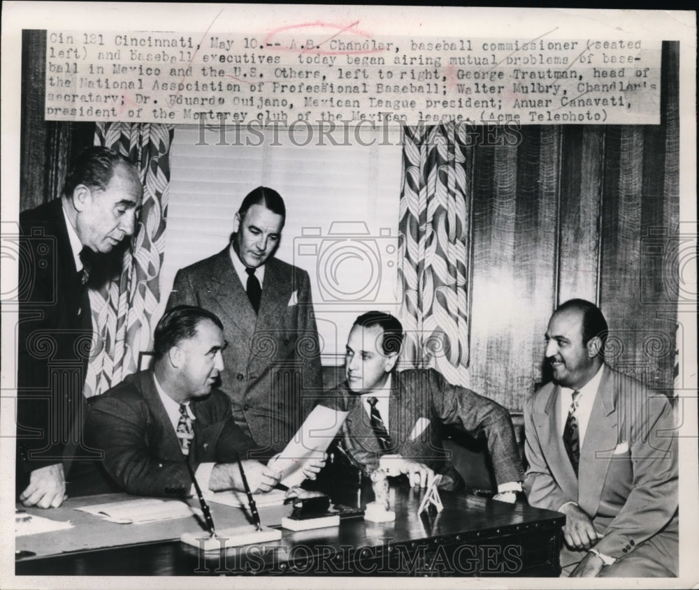 1949 Press Photo AB Chandler baseball commissioner, George Trautman - net06697- Historic Images