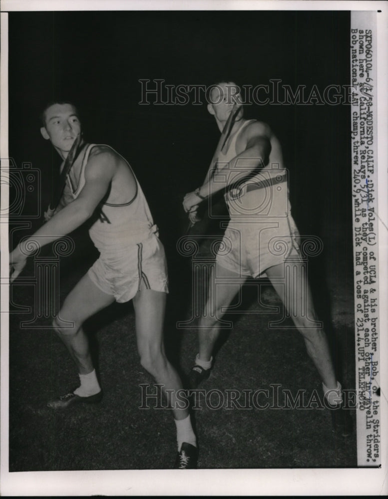 1958 Press Photo Track runners Dick Voles and brother Bob at California Relays- Historic Images