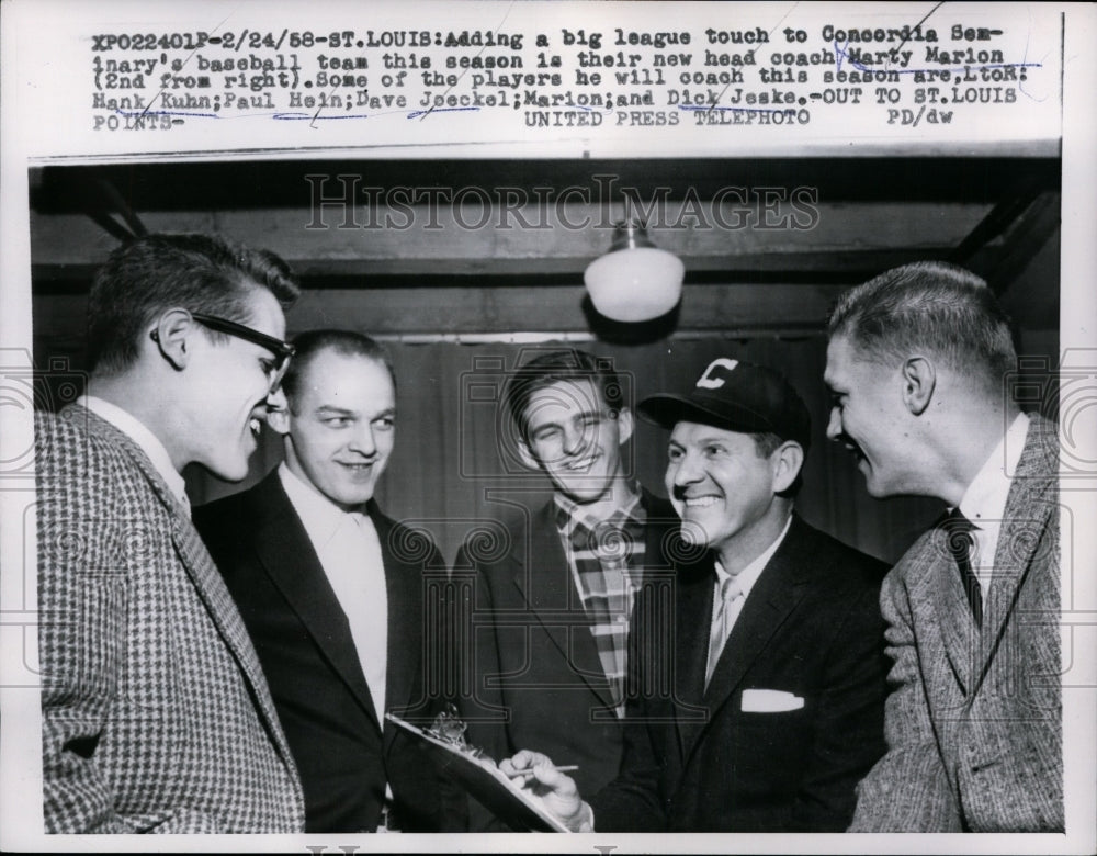 1958 Press Photo New Concordia Seminary baseball Marty Marion - net07771- Historic Images