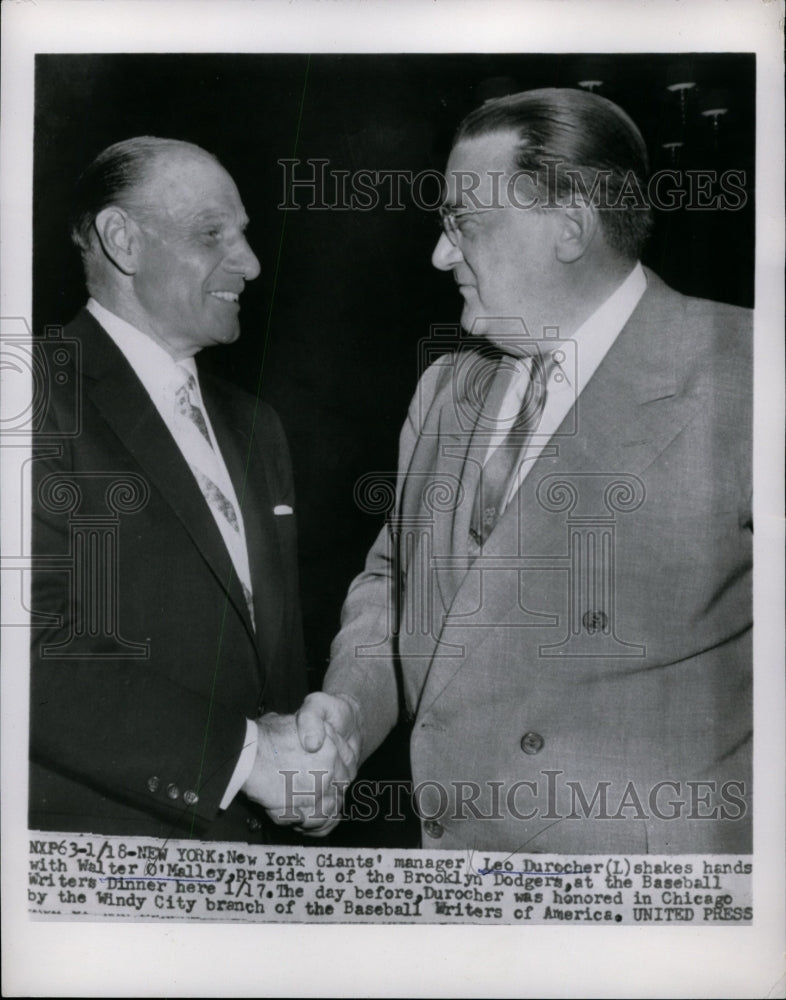 1955 Press Photo NY Giants manager Leo Durocher &amp; Walter O&#39;Malley Dodger pres- Historic Images