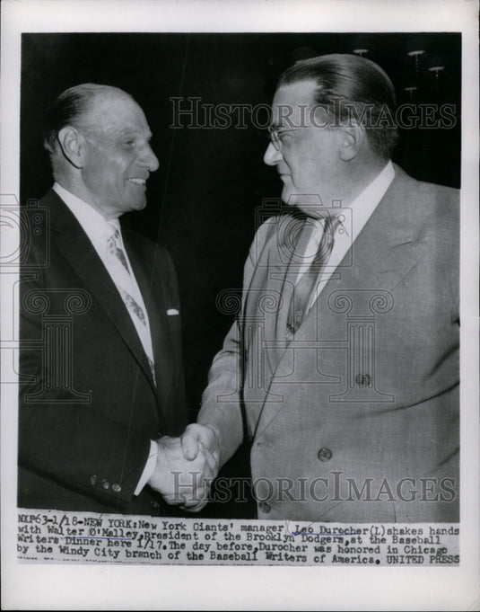 1955 Press Photo NY Giants manager Leo Durocher & Walter O'Malley Dodger pres- Historic Images