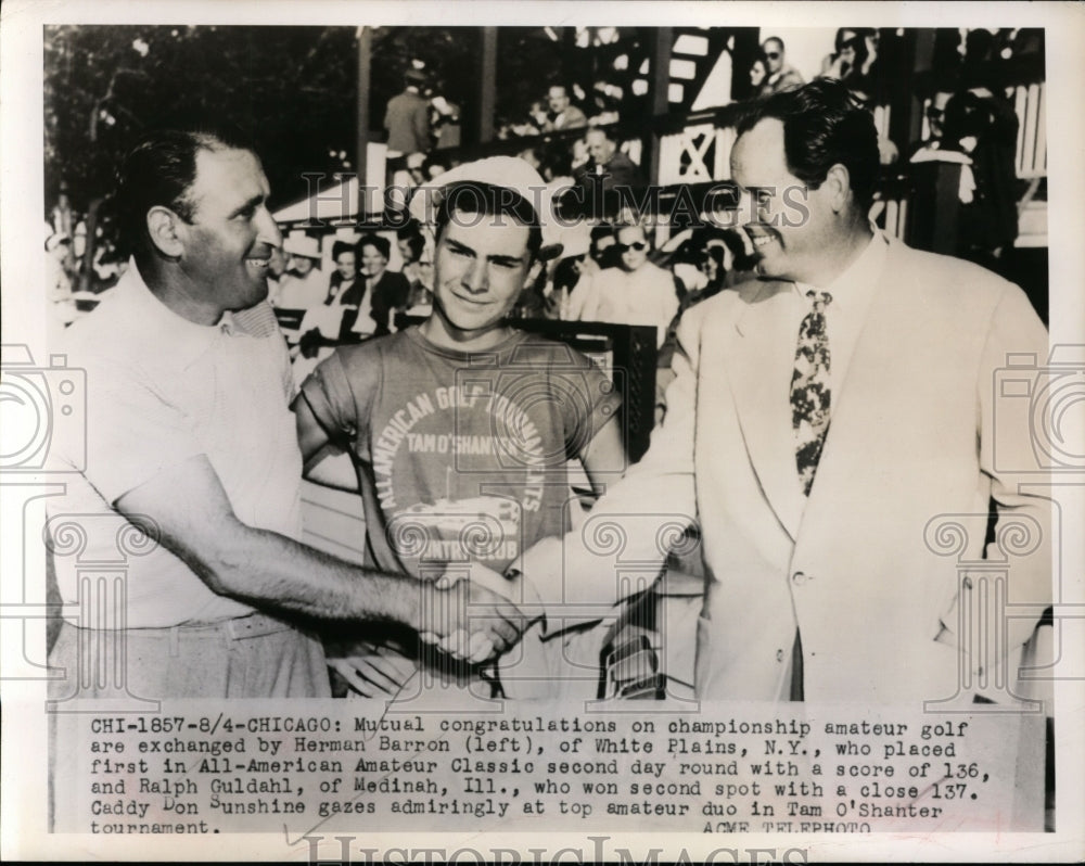 1948 Press Photo Ralph Guldahl, caddy Don Sunshine &amp; Norman Barron - net10570- Historic Images