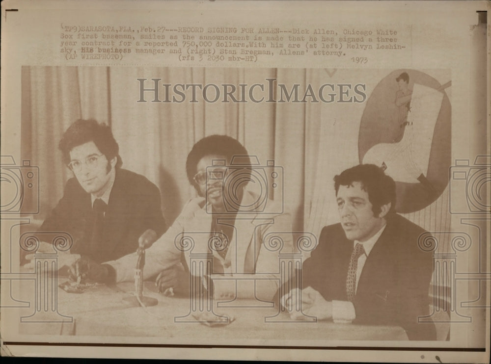 1975 Press Photo Dick Allen of White Sox, Melvyn Leshinaky & Stan Bregman- Historic Images