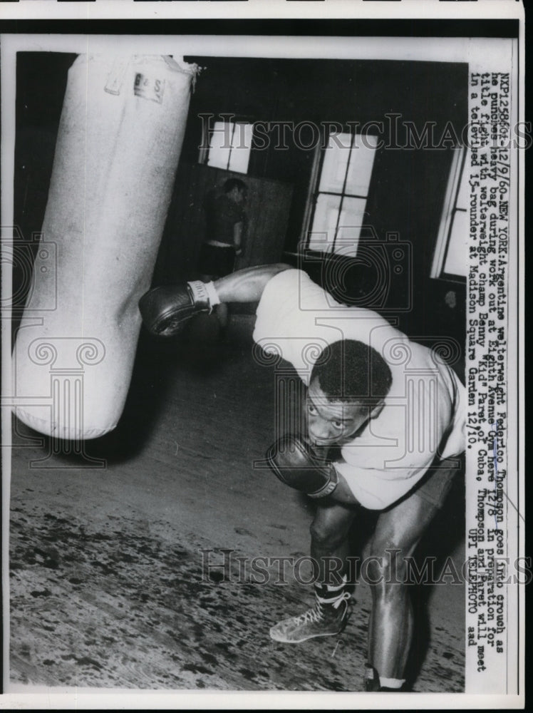 1960 Press Photo Federico Thompson trains in NY for Benny Kid Paret bout- Historic Images