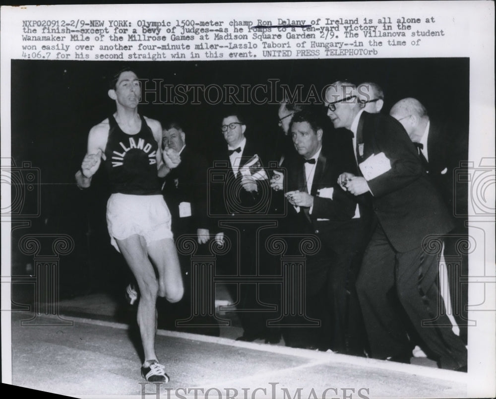 1957 Press Photo Ron Delany of Ireland wins 1500 meters in NYC meet - net11692- Historic Images