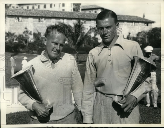 1936 Press Photo Art Lynch, Charles Whitehead in Miami Biltmore golf win- Historic Images