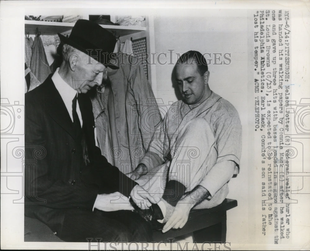 1948 Press Photo Nelson Potter &amp; Connie Mack in Pittsvurgh - net15299- Historic Images