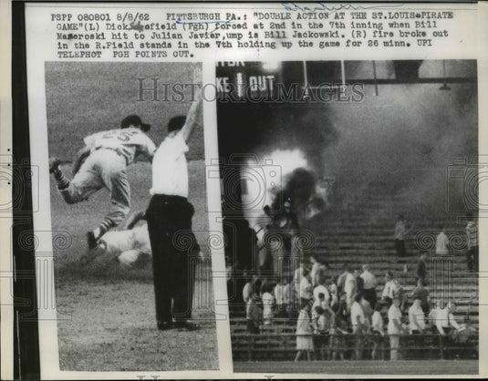 1962 Press Photo Dick Schofield out at 2nd vs Bill Mazeroski Pirates vs Cardinal- Historic Images