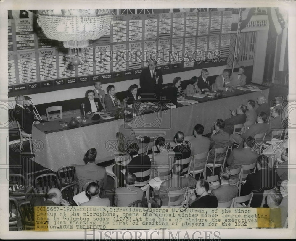 1951 Press Photo President George Trautman at Columbus baseball meeting- Historic Images