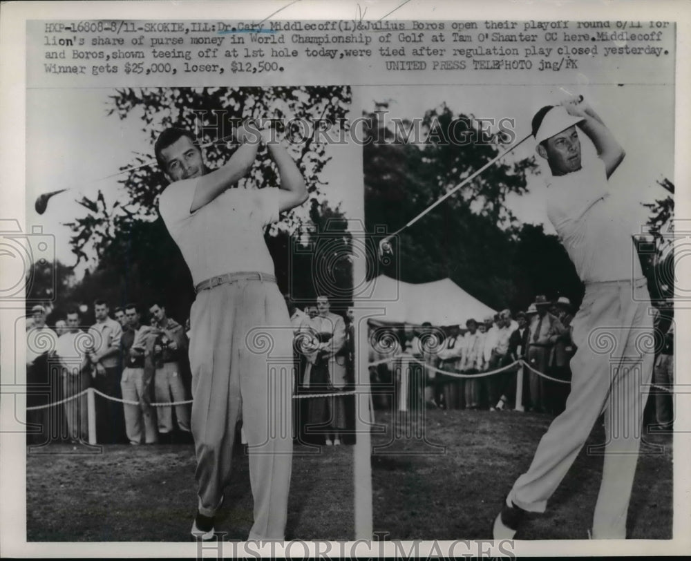 1952 Press Photo Cary Middlecoff, Julius Boros in Wold Championship golf in ILL- Historic Images