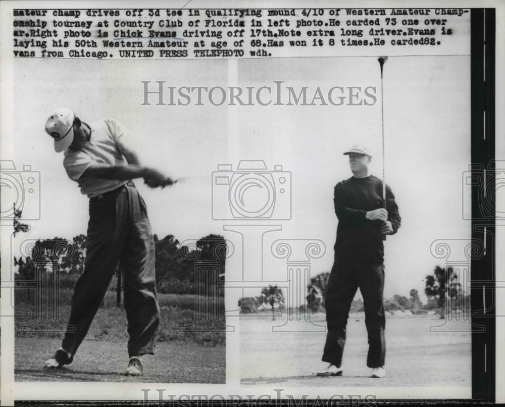 1958 Press Photo Western Amateur golf Chick Evans &amp; another golfer - net16991- Historic Images