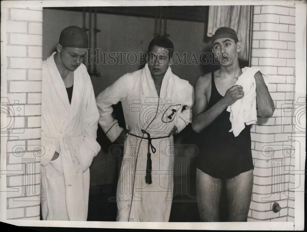 1933 Press Photo Burr Towl, Walker Thomas, JG Sterling at U of PA swim meet- Historic Images
