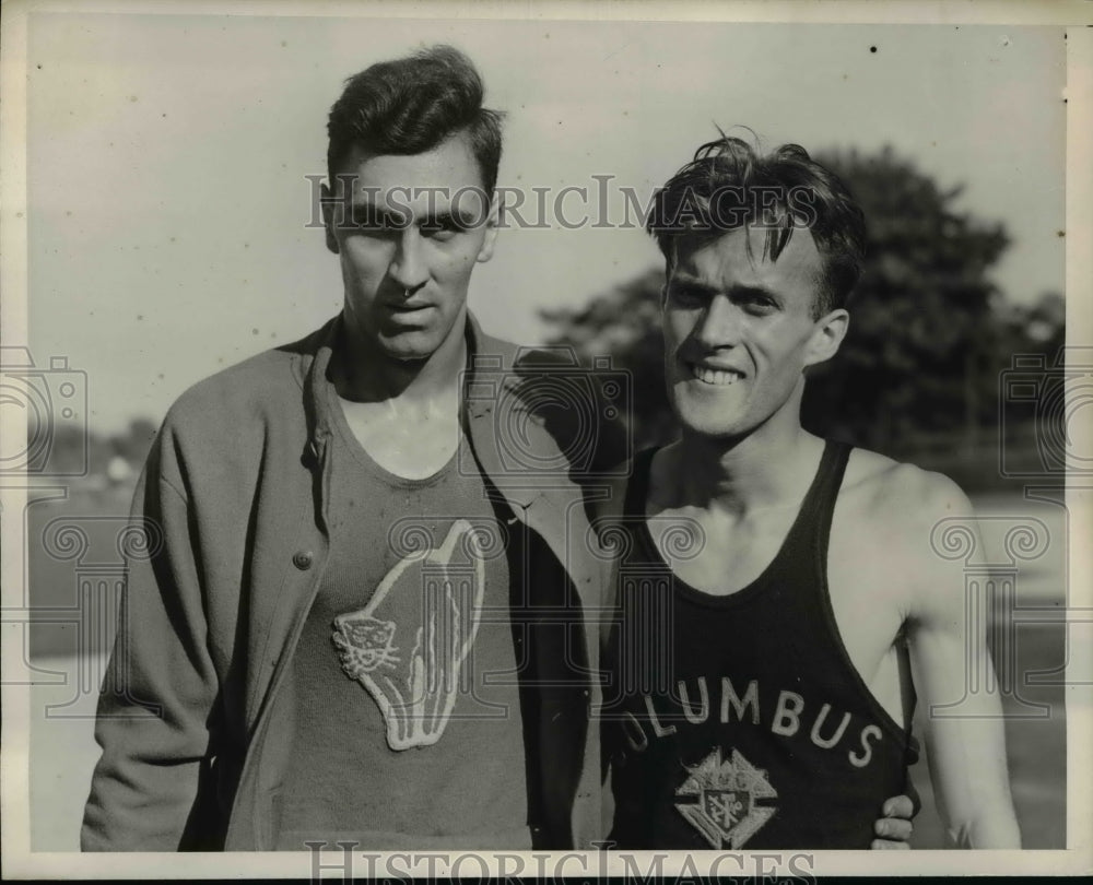1938 Press Photo John Ehrhardt of Columbus K of C Council & Joe Scott track star- Historic Images