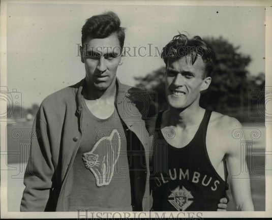 1938 Press Photo John Ehrhardt of Columbus K of C Council & Joe Scott track star- Historic Images