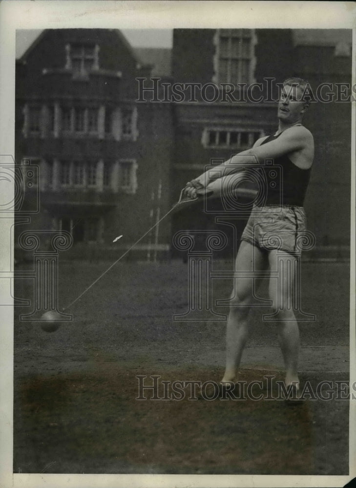 1931 Press Photo Bill MacDougall Throwing His Sixteen Pound Shot In Practice- Historic Images