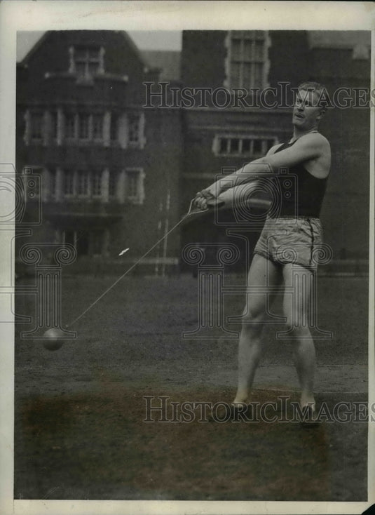 1931 Press Photo Bill MacDougall Throwing His Sixteen Pound Shot In Practice- Historic Images