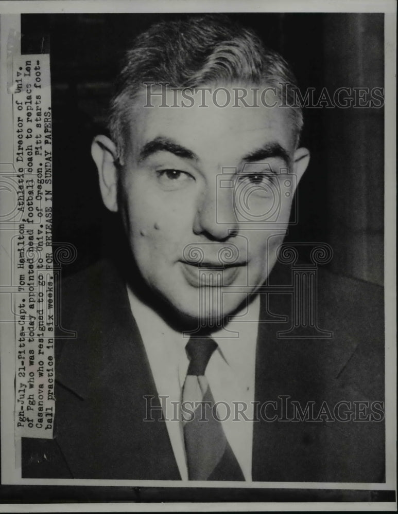 1951 Press Photo Captain Tom Hamilton University of Pittsburgh football coach- Historic Images