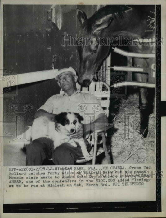 1962 Press Photo Hialeah Park Florida groom Ted Pollard & horse Dead Ahead- Historic Images