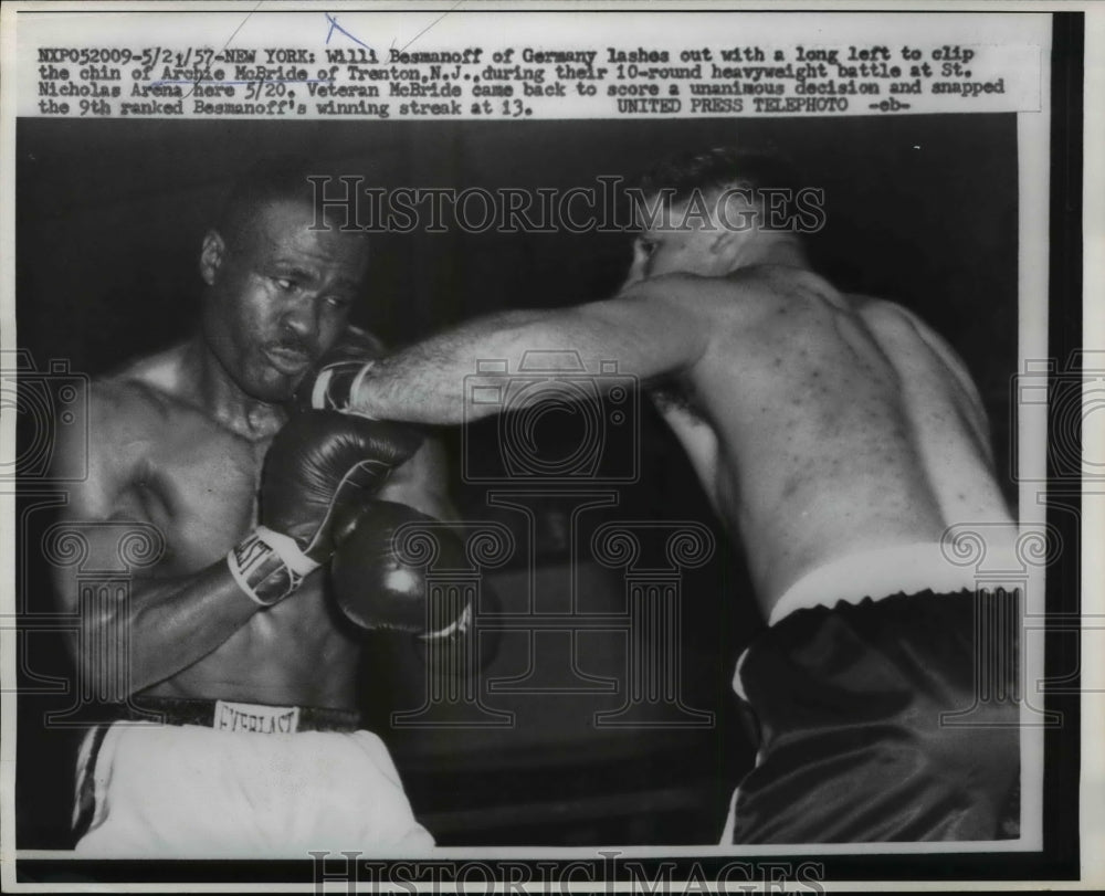 1957 Press Photo Willi Besmanoff vs Archie McBride at bout in NYC - net20692- Historic Images