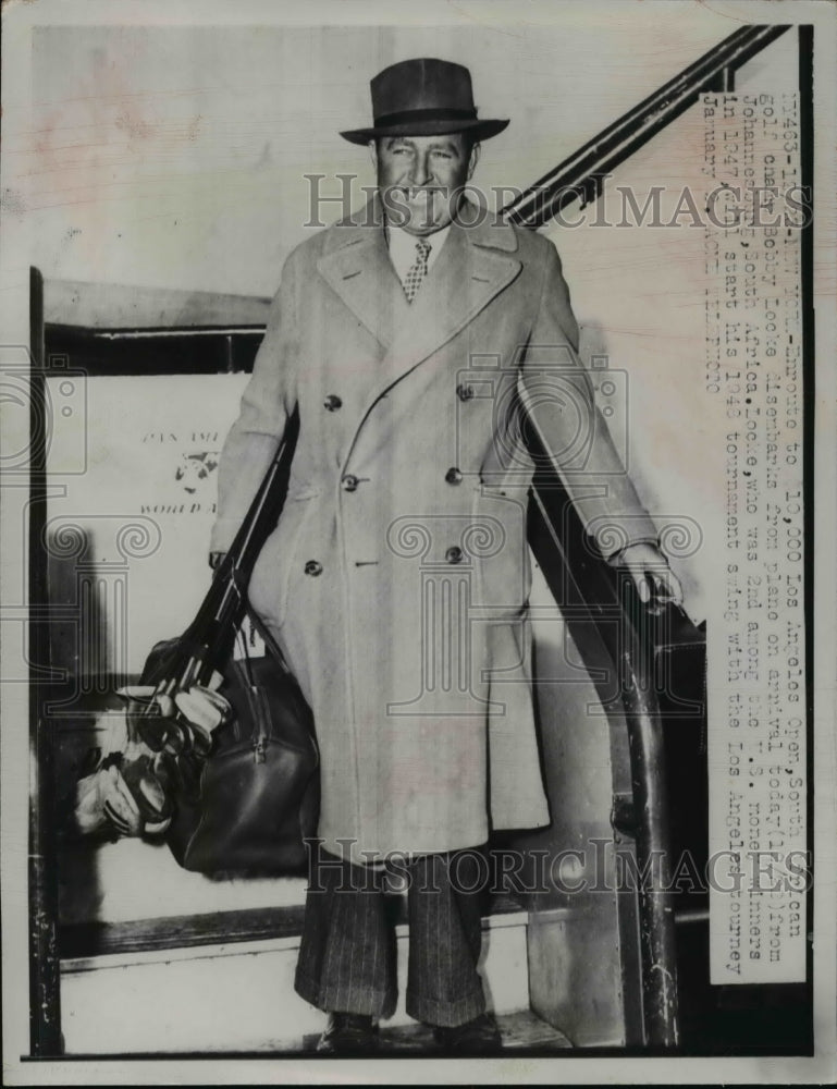 1947 Press Photo Golfer Bobby Locke en route to Los Angeles Open in CA- Historic Images