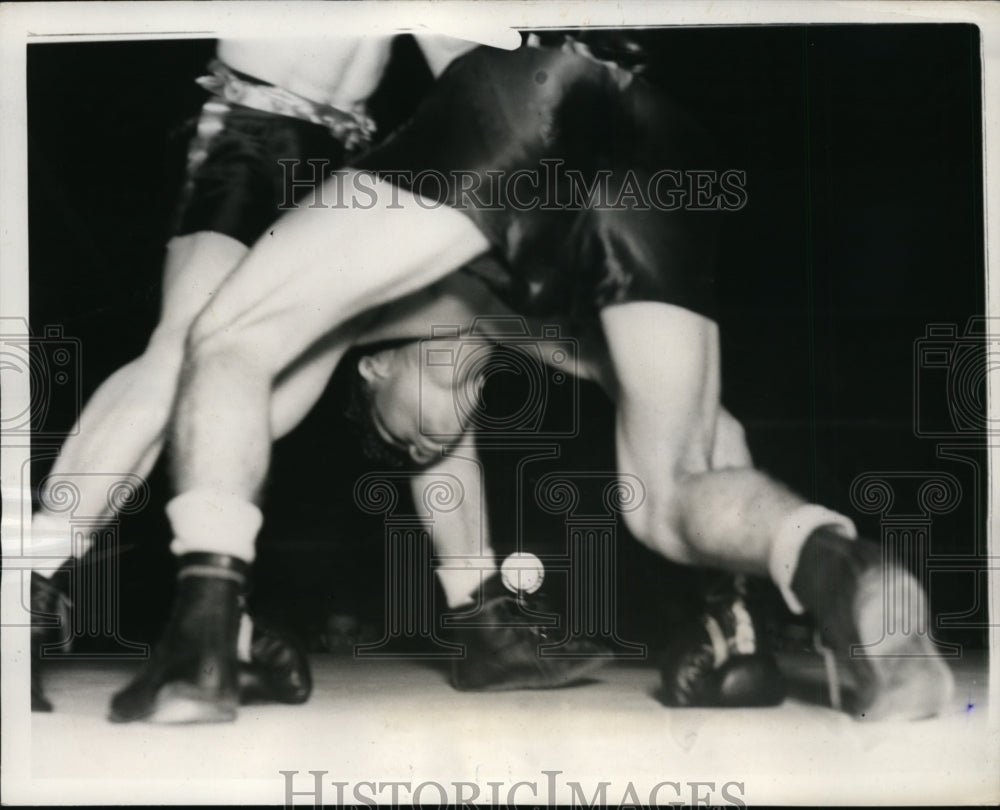 1937 Press Photo Harry Gentile knocked down in boxing match vs Joey Archibald- Historic Images