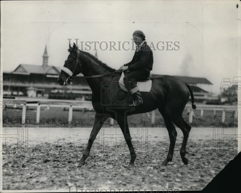 1929 Press Photo Rider on racehorse The Nut at a track workout - net22007- Historic Images