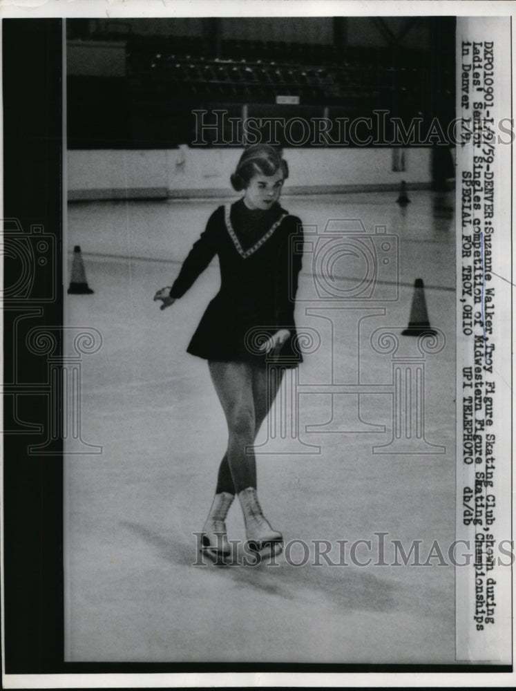 1959 Press Photo Suzanne Walker at Ladies Sr Figure Skating in Denver- Historic Images