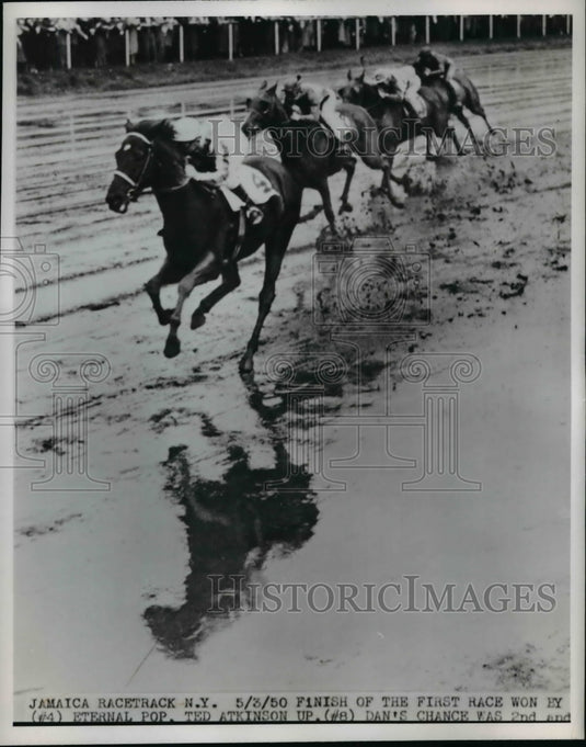 1950 Press Photo Jamaica track NY Eternal Pop wins vs Dan's Chance - net24042- Historic Images