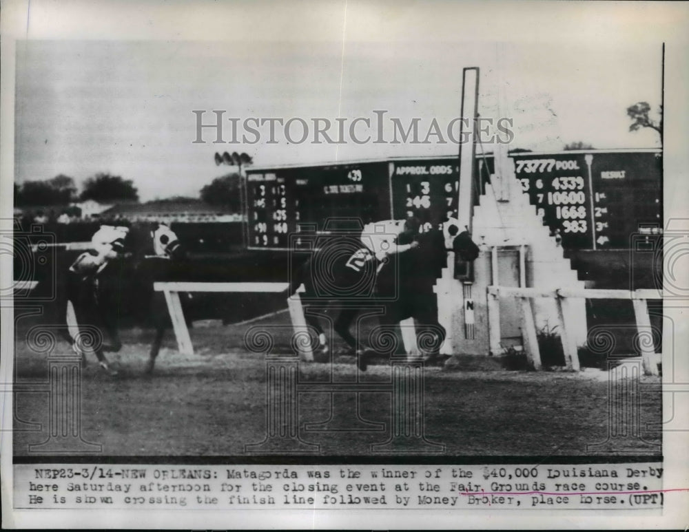 1953 Press Photo Matagorda wins the Louisiana Derby at New Orleans Fair Grounds- Historic Images