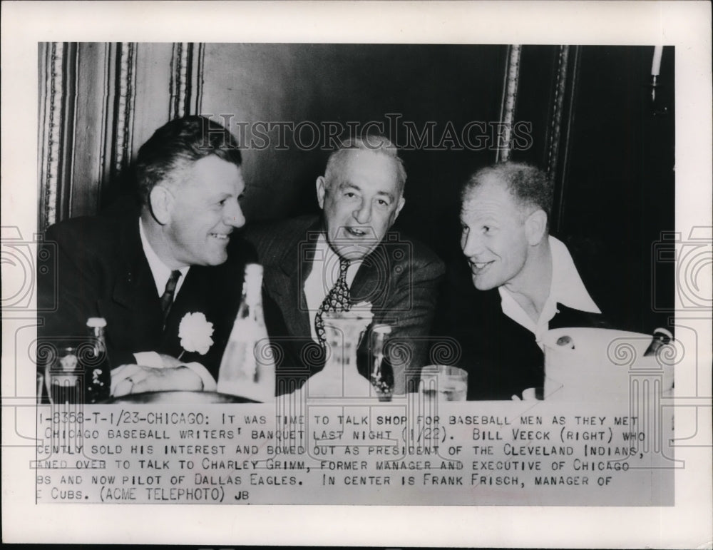 1950 Press Photo Chicago baseball writers banquet, Bill Veek,Charley Grimm- Historic Images