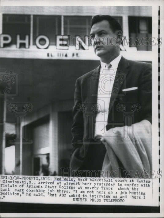 1957 Press Photo Xavier Basketball Coach Ned Wulk courted by Arizona State- Historic Images
