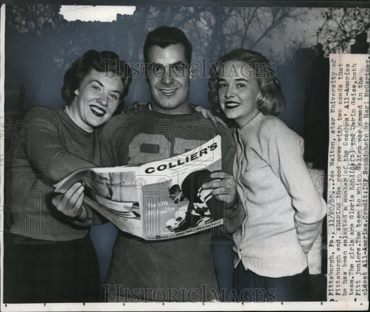 1956 Press Photo U of Pittsburgh football Joe Walton with Gloria Kohl,D Geise- Historic Images