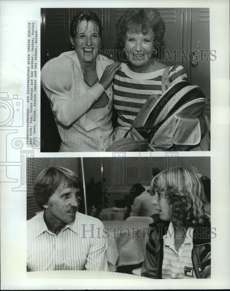 Press Photo Tennis star Tracy Austin & mom, Andrea Jaeger & dad at US Open- Historic Images