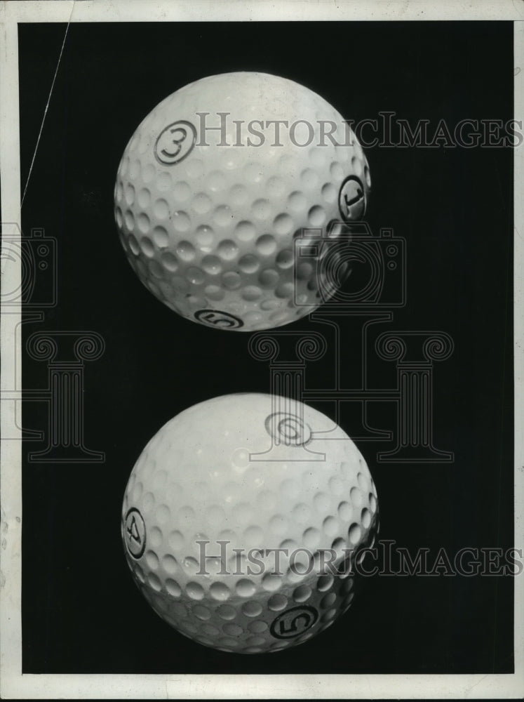 1939 Press Photo Close up view of golf balls with dice numbers printed on them- Historic Images