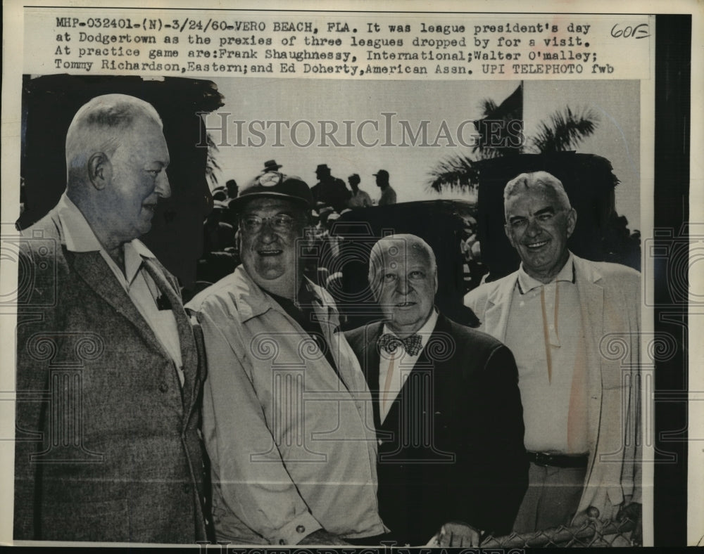 1960 Press Photo MLB presidents Frank Shaughnessy, Walt O'Malley, Tom Richardson- Historic Images