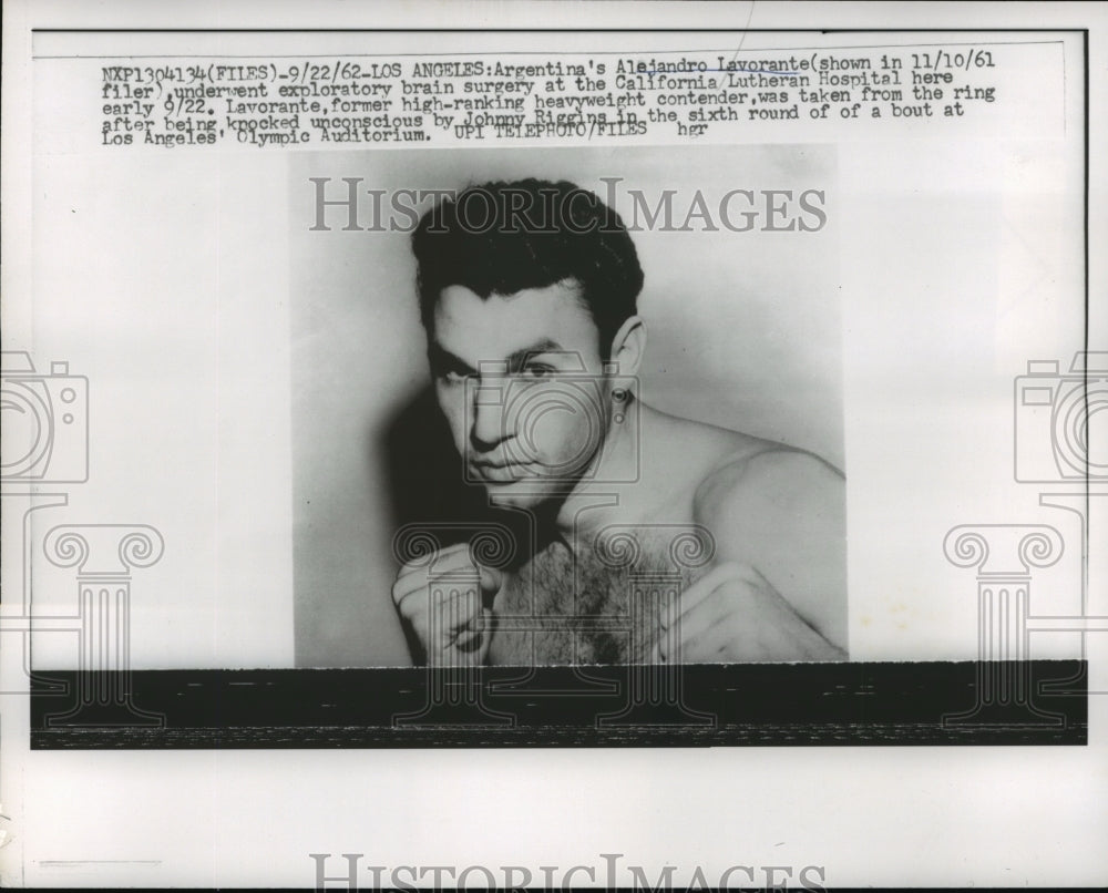 1962 Press Photo Argentine boxer Alejandro Lavorante in a 1961 file photo- Historic Images