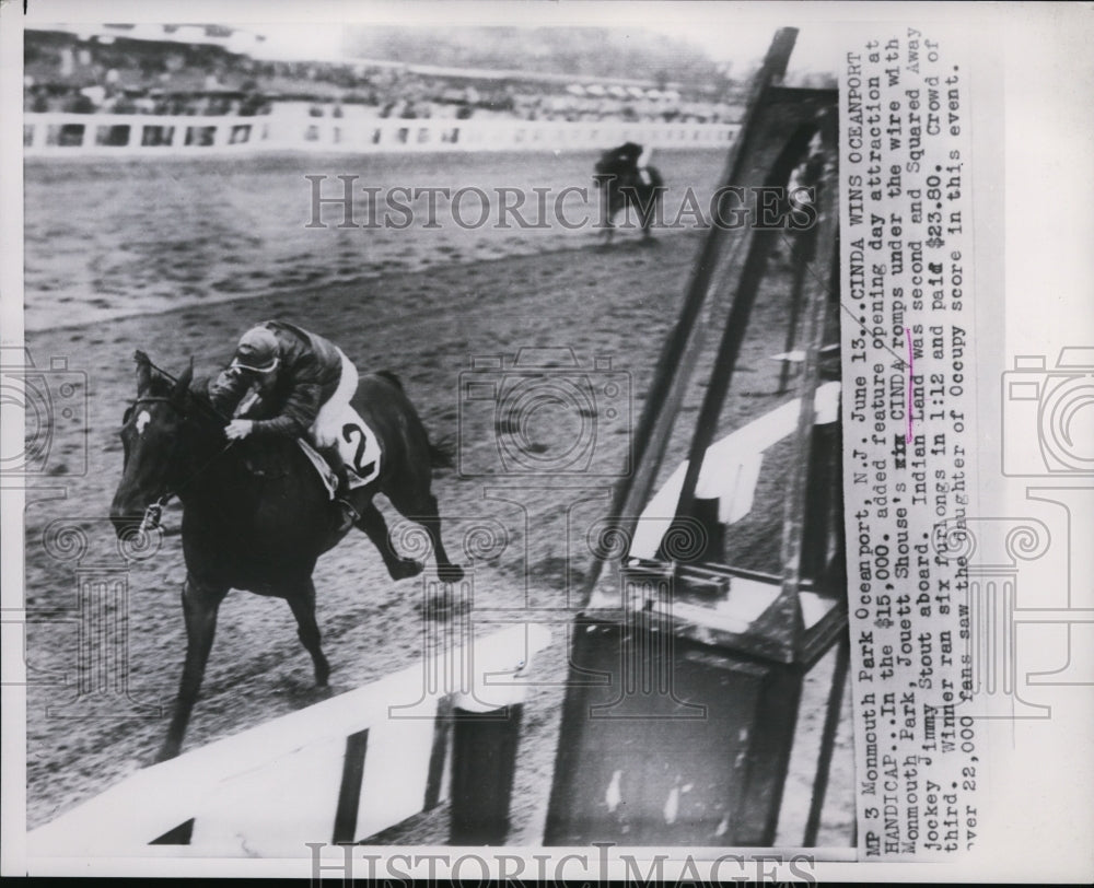 1953 Press Photo Cinda &amp; jockey Jim stout wina t Monmouth Park NJ - net27644- Historic Images