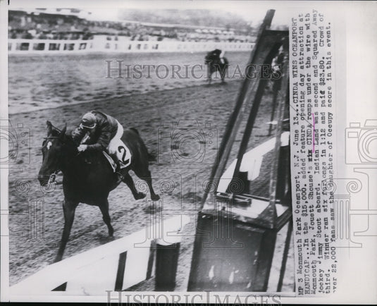 1953 Press Photo Cinda & jockey Jim stout wina t Monmouth Park NJ - net27644- Historic Images