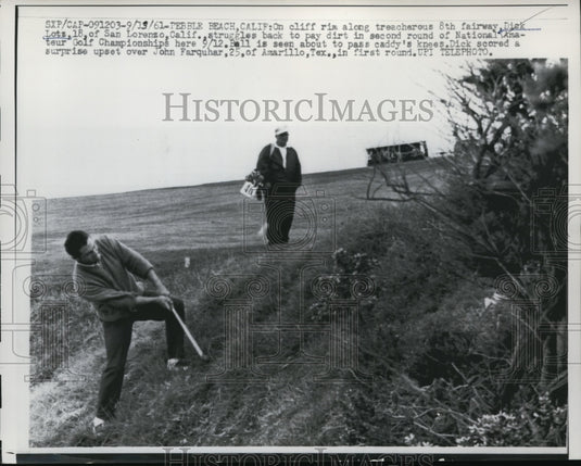 1961 Press Photo Dick Lotz struggling back to fairway during Nat'l Amateur- Historic Images