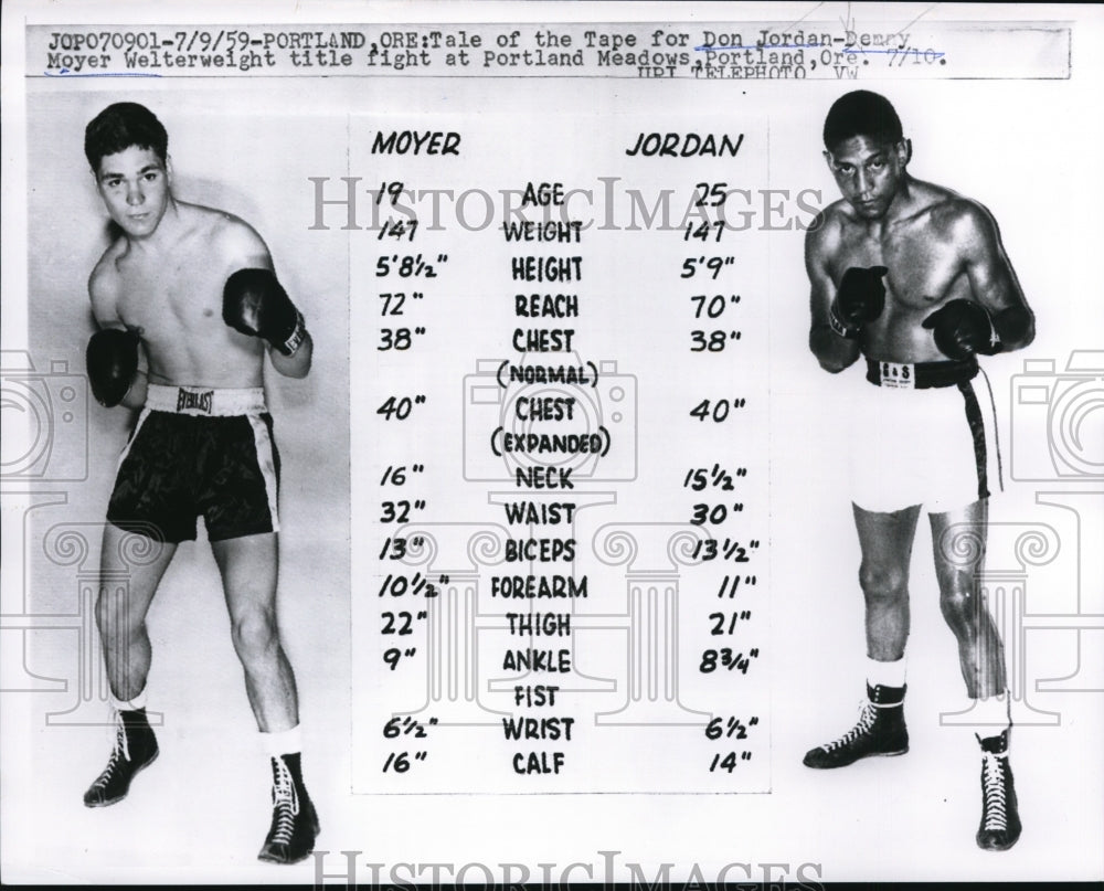 1959 Press Photo Boxers Don Jordan vs Demry Moyer for welterweight title- Historic Images